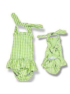 Toddler Girls Green Gingham Open Back Ruffle Bum Sunsuit Bubble Romper Outfit 2T